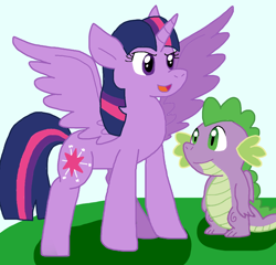 Size: 1120x1075 | Tagged: safe, artist:cmara, derpibooru import, spike, twilight sparkle, twilight sparkle (alicorn), alicorn, dragon, pony, g4, duo, duo male and female, female, male, mare