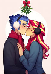 Size: 832x1216 | Tagged: safe, derpibooru import, flash sentry, sunset shimmer, equestria girls, g4, christmas, female, flashimmer, holiday, kissing, male, mistletoe, prompter:siren-module, shipping, straight