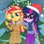 Size: 5000x5000 | Tagged: safe, artist:moogood, derpibooru import, sci-twi, sunset shimmer, twilight sparkle, human, equestria girls, g4, absurd resolution, arm behind back, bag, christmas, christmas tree, clothes, coat, complex background, cute, decoration, duo, female, garland, glasses, hand on shoulder, hat, heartwarming, holding each other, holiday, hood, jumper, legs together, looking at you, loose hair, pants, parka, santa hat, scarf, shimmerbetes, shopping bag, signature, smiling, smiling at you, snow, snowfall, socks, sparkler (firework), sparkles, standing, sweater, thigh highs, tree, twiabetes, vector