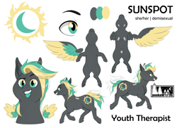 Size: 2818x2048 | Tagged: safe, artist:pookawoods-art, derpibooru import, oc, oc:sunspot, pegasus, pony, female, mare, reference sheet, solo