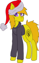 Size: 1143x1854 | Tagged: safe, artist:duskendraws, ponybooru exclusive, oc, oc only, oc:shira vibewave, pony, clothes, female, hat, hoodie, jacket, mare, ponybooru collab 2024, santa hat, simple background, solo, transparent background