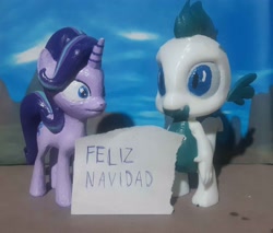 Size: 3036x2592 | Tagged: safe, derpibooru import, starlight glimmer, oc, oc:bx-8, dragon, pony, unicorn, g4, christmas, customized toy, dragon oc, figurine, holiday, horn, irl, merry christmas, non-pony oc, photo, toy