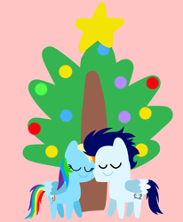 Size: 1058x1284 | Tagged: safe, anonymous artist, derpibooru exclusive, derpibooru import, rainbow dash, soarin', pegasus, pony, series:soarindash hearth's warming, series:soarindash romantic tales, g4, christmas, christmas tree, female, hearth's warming, hearth's warming eve, holiday, male, mare, pointy ponies, shipping, soarindash, stallion, straight, tree