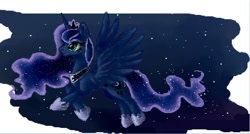 Size: 701x377 | Tagged: safe, artist:brymcha, derpibooru import, princess luna, alicorn, pony, g4, concave belly, digital art, female, flying, mare, night, pixel art, slender, smiling, solo, thin