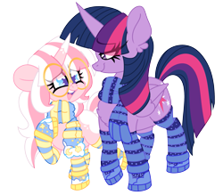 Size: 2283x2000 | Tagged: safe, artist:ladylullabystar, derpibooru import, twilight sparkle, twilight sparkle (alicorn), oc, oc:lady lullaby star, alicorn, pony, unicorn, g4, clothes, eye clipping through hair, female, glasses, horn, mare, scarf, simple background, socks, stockings, striped socks, thigh highs, transparent background