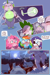 Size: 960x1440 | Tagged: safe, artist:cold-blooded-twilight, derpibooru import, pinkie pie, rainbow dash, rarity, spike, sweetie belle, twilight sparkle, dragon, pony, comic:cold storm, g4, alternate design, blushing, claws, clothes, cold blooded twilight, comic, dialogue, eyepatch, fangs, inhale, leggings, sniffing, speech bubble