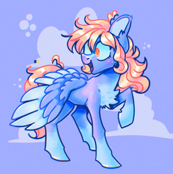 Size: 2371x2382 | Tagged: safe, artist:pastacrylic, derpibooru import, derpy hooves, pegasus, pony, g4, alternate color palette, alternate design, alternate eye color, blaze (coat marking), blushing, chest fluff, coat markings, colored fetlocks, colored pinnae, colored pupils, colored wings, colored wingtips, cute, derp, derpabetes, ear fluff, ears, facial markings, freckles, head turn, high res, open mouth, open smile, orange eyes, orange pupils, raised hoof, raised leg, shiny hooves, shiny mane, shiny tail, smiling, socks (coat marking), standing, standing on three hooves, three quarter view, two toned wings, watermark, white wingtips, wings