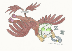 Size: 1886x1335 | Tagged: safe, artist:coelacanth0794, derpibooru import, greta, griffon, g4, sleeping, solo, traditional art