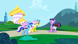 Size: 1920x1080 | Tagged: safe, derpibooru import, screencap, lemon hearts, minuette, twilight sparkle, twinkleshine, unicorn twilight, pony, unicorn, friendship is magic, g4, bag, book, book of harmony, female, horn, mare, my little pony: friendship is magic, saddle bag