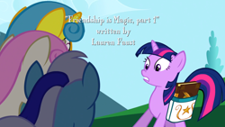 Size: 1920x1080 | Tagged: safe, derpibooru import, screencap, lemon hearts, minuette, twilight sparkle, twinkleshine, unicorn twilight, pony, unicorn, friendship is magic, g4, bag, book, female, horn, mare, my little pony: friendship is magic, saddle bag