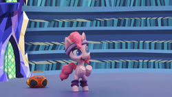 Size: 4096x2304 | Tagged: safe, derpibooru import, screencap, pinkie pie, earth pony, pony, g4, g4.5, my little pony: stop motion short, pinkie pie wants to play, boombox, cute, library, smiling, solo, twilight's castle, twilight's castle library