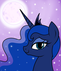 Size: 1289x1500 | Tagged: safe, artist:vomitvomiting, derpibooru import, princess luna, alicorn, pony, g4, bust, facing left, female, full moon, looking at you, mare, moon, portrait, profile, solo