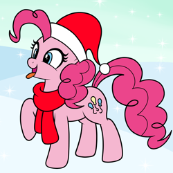 Size: 1500x1500 | Tagged: safe, artist:vomitvomiting, derpibooru import, pinkie pie, earth pony, pony, g4, christmas, clothes, hat, holiday, ponk, santa hat, scarf, solo