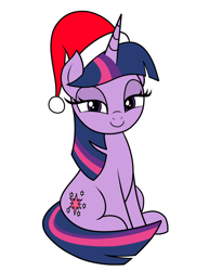 Size: 1156x1500 | Tagged: safe, artist:vomitvomiting, derpibooru import, twilight sparkle, unicorn twilight, pony, unicorn, g4, christmas, female, hat, holiday, looking at you, mare, my little pony: friendship is magic, santa hat, simple background, smiling, smug, smug smile, smuglight sparkle, solo, white background