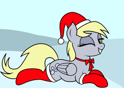 Size: 3248x2300 | Tagged: safe, artist:vomitvomiting, derpibooru import, derpy hooves, pony, g4, christmas, clothes, flirting, hat, holiday, one eye closed, santa hat, smiling, smug, smug smile, socks, solo, wink