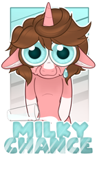 Size: 2160x3840 | Tagged: safe, artist:spoopy-abby, derpibooru import, oc, oc only, oc:milky chance, pony, unicorn, badge, con badge, horn, solo