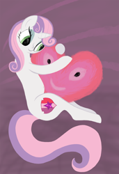 Size: 1536x2241 | Tagged: safe, artist:mfg637, derpibooru import, sweetie belle, pony, unicorn, g4, digital art, female, filly, foal, heart, heart pillow, horn, hug, pillow, pillow hug, solo