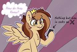 Size: 1943x1302 | Tagged: safe, artist:harmonicglow, derpibooru import, oc, oc only, oc:prince whateverer, pegasus, pony, cellphone, male, pegasus oc, phone, spread wings, stallion, wingboner, wings