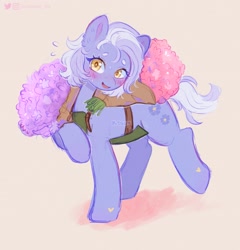 Size: 1969x2048 | Tagged: safe, artist:kitsu, artist:strawbee_fox, derpibooru import, oc, earth pony, pony, g4, blushing, bouquet, clothed ponies, commission, female, flower, golden eyes, open mouth, solo, white mane