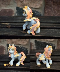 Size: 1600x1935 | Tagged: safe, artist:merionic, derpibooru import, oc, oc only, oc:blurred memory, alicorn, pony, chest fluff, craft, crown, figurine, glasses, jewelry, male, regalia, sculpture, solo, stallion, unshorn fetlocks