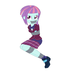 Size: 2500x2500 | Tagged: safe, artist:nie-martw-sie-o-mnie, derpibooru import, sunny flare, human, equestria girls, g4, bondage, bound and gagged, bowtie, clothes, crystal prep academy uniform, gag, pleated skirt, school uniform, simple background, skirt, tape, tape bondage, tape gag, transparent background, uniform