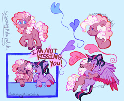 Size: 1280x1037 | Tagged: safe, artist:sweetmelon556, derpibooru import, pinkie pie, twilight sparkle, twilight sparkle (alicorn), alicorn, pony, g4, alternate design, colored wings, female, hug, lesbian, shipping, twinkie, two toned wings, wings