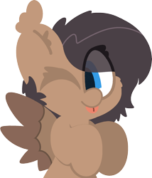 Size: 1576x1844 | Tagged: safe, artist:moonydusk, derpibooru import, oc, oc only, oc:quillwright, pegasus, fallout equestria, fallout equestria: of shadows, :p, ear fluff, ears, eye clipping through hair, female, one eye closed, pegasus oc, simple background, solo, spread wings, tongue, tongue out, transparent background, wings, wink