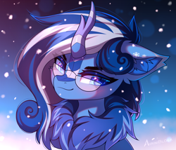 Size: 1540x1317 | Tagged: safe, artist:airiniblock, derpibooru import, oc, oc only, oc:stella, kirin, pony, commission, female, glasses, icon, mare, outdoors, snow, snowflake, solo, winter