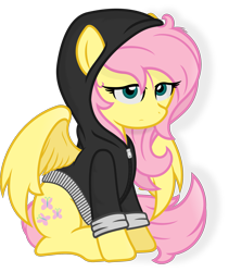 Size: 1841x2178 | Tagged: safe, artist:godoffury, derpibooru import, fluttershy, pegasus, pony, g4, .svg available, clothes, female, high res, hoodie, looking at you, mare, messy mane, simple background, solo, spread wings, transparent background, vector, wings