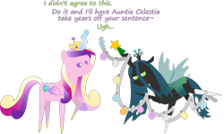 Size: 3500x2085 | Tagged: safe, artist:sketchmcreations, derpibooru import, princess cadance, queen chrysalis, alicorn, changeling, changeling queen, pony, g4, christmas, christmas changeling, christmas ornament, decoration, dialogue, female, glowing, glowing horn, holiday, horn, inkscape, magic, mare, pointy ponies, queen chrysalis is not amused, simple background, telekinesis, tinsel, transparent background, unamused, vector