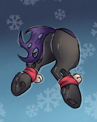 Size: 1823x2285 | Tagged: safe, alternate version, artist:lonerdemiurge_nail, derpibooru import, oc, changeling, alternate character, bell, bow, butt, butt only, christmas, christmas changeling, clothes, fluffy, hat, holiday, holly, hooves, my little pony, plot, ribbon, santa hat, socks, solo