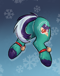 Size: 1823x2285 | Tagged: safe, alternate version, artist:lonerdemiurge_nail, derpibooru import, oc, pony, alternate character, bell, bow, butt, butt only, christmas, clothes, fluffy, hat, holiday, holly, hooves, my little pony, plot, ribbon, santa hat, socks, solo