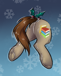 Size: 1823x2285 | Tagged: safe, alternate version, artist:lonerdemiurge_nail, derpibooru import, oc, pony, alternate character, bell, bow, butt, butt only, christmas, clothes, fluffy, hat, holiday, holly, hooves, my little pony, plot, ribbon, santa hat, socks, solo