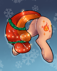 Size: 1823x2285 | Tagged: safe, alternate version, artist:lonerdemiurge_nail, derpibooru import, oc, pony, alternate character, bell, bow, butt, butt only, christmas, clothes, fluffy, hat, holiday, holly, hooves, my little pony, plot, ribbon, santa hat, socks, solo