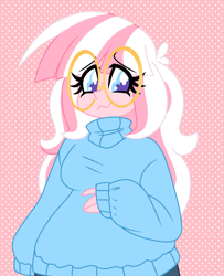 Size: 1737x2141 | Tagged: safe, artist:ladylullabystar, derpibooru import, oc, oc:lady lullaby star, equestria girls, g4, clothes, female, glasses, solo, sweater