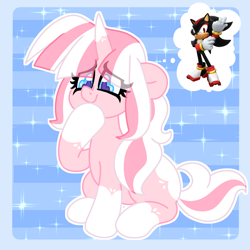 Size: 2000x2000 | Tagged: safe, artist:ladylullabystar, derpibooru import, oc, oc:lady lullaby star, pony, unicorn, female, horn, mare, shadow the hedgehog, solo, sonic the hedgehog (series), thought bubble