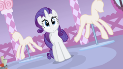 Size: 1920x1080 | Tagged: safe, derpibooru import, screencap, rarity, pony, unicorn, g4, season 1, stare master, carousel boutique, dutch angle, female, horn, mannequin, mare, my little pony: friendship is magic, solo