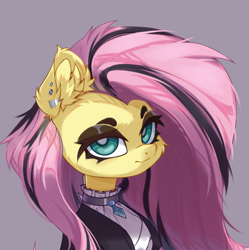 Size: 4656x4677 | Tagged: safe, artist:jfrxd, derpibooru import, fluttershy, pegasus, pony, g4, clothes, ear fluff, ears, eyelashes, eyeshadow, fluttergoth, goth, jewelry, looking at you, makeup, solo