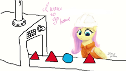 Size: 1274x720 | Tagged: safe, artist:some_ponu, derpibooru import, fluttershy, pegasus, pony, g4, clothes, female, hard hat, hat, mare, meme, ms paint, simple background, triangle factory meme, white background