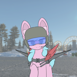 Size: 6000x6000 | Tagged: safe, artist:sodapop sprays, derpibooru import, oc, oc only, oc:pyoni, oc:warthunder pony, pegasus, pony, christmas, clothes, gun, helmet, holiday, imminent d point, looking at you, outdoors, solo, warthunder, weapon