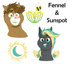 Size: 2424x2160 | Tagged: safe, artist:pookawoods-art, derpibooru import, oc, oc only, oc:fennel, oc:sunspot, earth pony, pegasus, pony, female, male, mare, simple background, stallion, white background