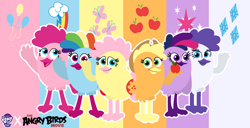 Size: 2350x1200 | Tagged: safe, artist:oliviafanxd, derpibooru import, applejack, fluttershy, pinkie pie, rainbow dash, rarity, twilight sparkle, bird, g4, angry birds, birdified, cutie mark, female, mane six, species swap, the angry birds movie, wallpaper