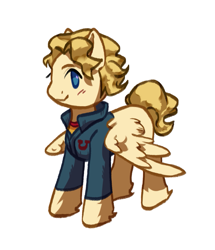 Size: 731x849 | Tagged: safe, artist:ju4111a, derpibooru import, pegasus, clothes, curly (mouthwashing), curly hair, hoof fluff, looking at you, mouthwashing (game), pegasus wings, simple background, smiling, smiling at you, solo, standing, wings