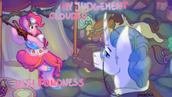 Size: 1280x720 | Tagged: safe, artist:lemuryjka, derpibooru import, fancypants, pinkie pie, earth pony, pony, unicorn, g4, bow (instrument), clothes, dexterous hooves, dress, duo focus, female, gala dress, grin, hoof hold, horn, magnetic hooves, male, mare, musical instrument, pinkiepants, ship:pinkiepants, shipping, smiling, stallion, straight, violin, violin bow