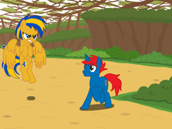 Size: 2048x1536 | Tagged: safe, artist:mlpfan3991, artist:ry-bluepony1, derpibooru import, oc, oc only, oc:flare spark, oc:train track, pegasus, unicorn, g4, female, horn, outdoors