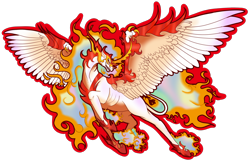 Size: 2376x1551 | Tagged: safe, artist:snowgod1237, derpibooru import, daybreaker, alicorn, pony, g4, belly, claws, curved horn, female, fiery fetlocks, horn, leonine tail, mane of fire, mare, redesign, ribcage, ribs, sharp teeth, simple background, solo, tail, teeth, transparent background, wing claws, wings