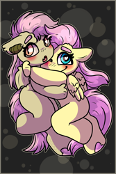 Size: 6000x9000 | Tagged: safe, artist:sexygoatgod, derpibooru import, fluttershy, anthro, bat pony, pegasus, unguligrade anthro, bat ponified, blushing, chibi, duo, female, flutterbat, hug, pillow ponee, pillow ponee: issue 1, race swap, self paradox