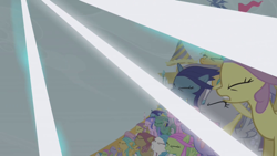 Size: 1280x720 | Tagged: safe, derpibooru import, screencap, amethyst star, cloud kicker, derpy hooves, dizzy twister, lemon hearts, lightning bolt, lyra heartstrings, merry may, minuette, orange swirl, parasol, rainbowshine, sea swirl, seafoam, sparkler, sunshower raindrops, white lightning, pegasus, pony, unicorn, g4, season 1, the ticket master, ambiguous race, background pony, background pony audience, beam of light, buccaneer blaze, eyes closed, fantasy, glowing, horn, imagination, imagine spot, implied rainbow dash, light, my little pony: friendship is magic, offscreen character