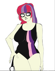 Size: 501x642 | Tagged: safe, artist:aux, artist:polorenzielephant, derpibooru import, edit, moondancer, human, g4, clothes, humanized, one-piece swimsuit, pony coloring, swimsuit, vector, vector edit