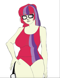 Size: 501x641 | Tagged: safe, artist:aux, artist:polorenzielephant, derpibooru import, edit, moondancer, human, g4, clothes, humanized, one-piece swimsuit, red swimsuit, swimsuit, vector, vector edit, vector trace